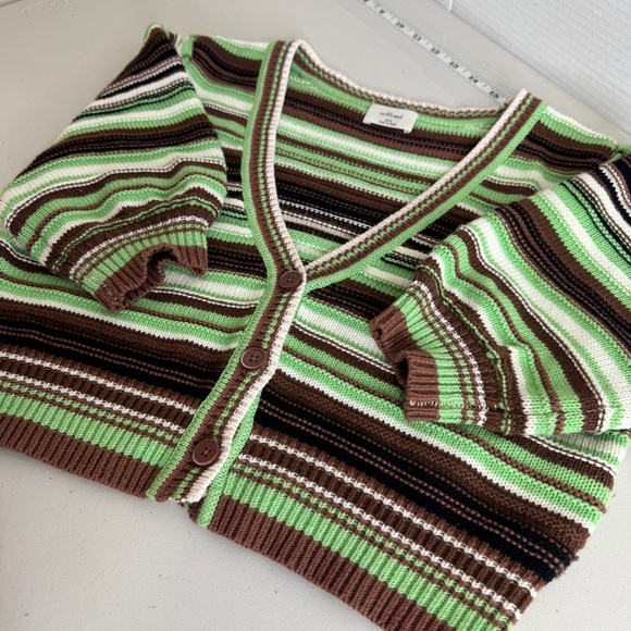 Aritzia Wilfred Canterbury Puff Sleeve Striped V-Neck Cropped Cardigan Size 2XS - Picture 11 of 11